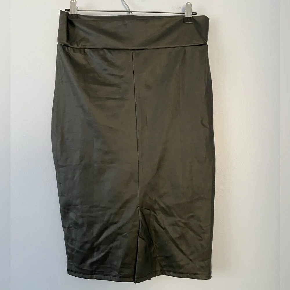 NWT Simlu Size Large Pencil Skirt Faux Leather Black Skirt